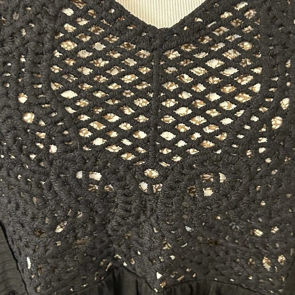 White Birch Top Blouse Plus Size 3XL Black Crochet Long Sleeve Stretch V-Neck